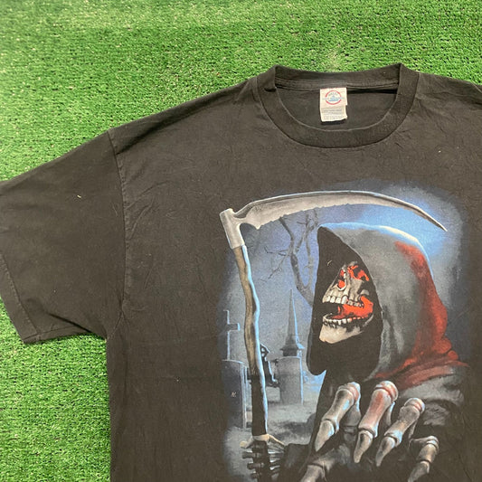 Vintage Y2K Goth Skull Reaper Cemetery Essential Punk Tee