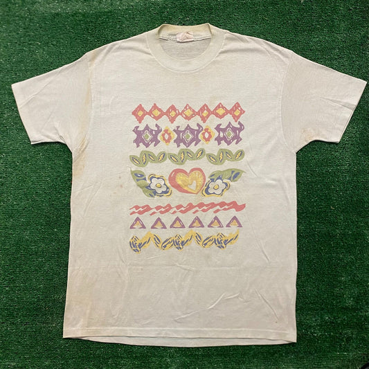 Cute Heart Flowers Vintage 80s Preppy T-Shirt
