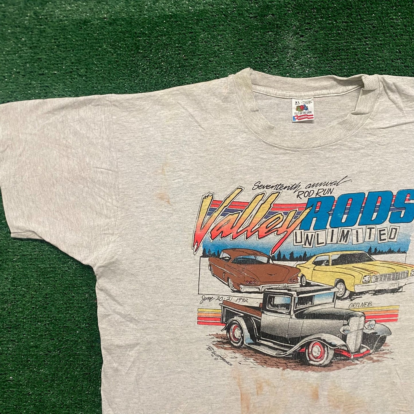 Vintage 90s Hot Rods Cars Art Single Stitch Racing T-Shirt