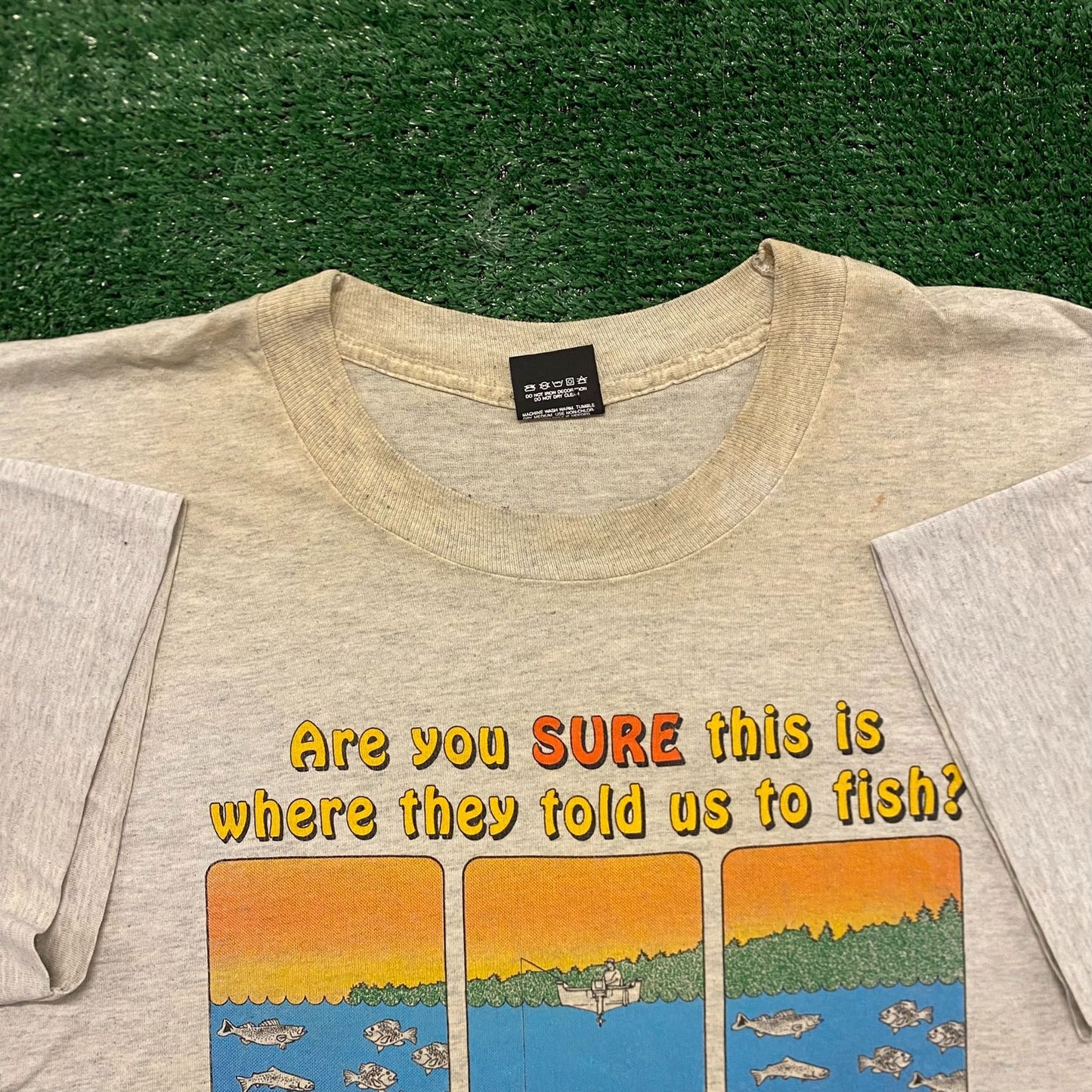 Vintage 90s Wisconsin Fishing Comic Humor Single Stitch T-Shirt