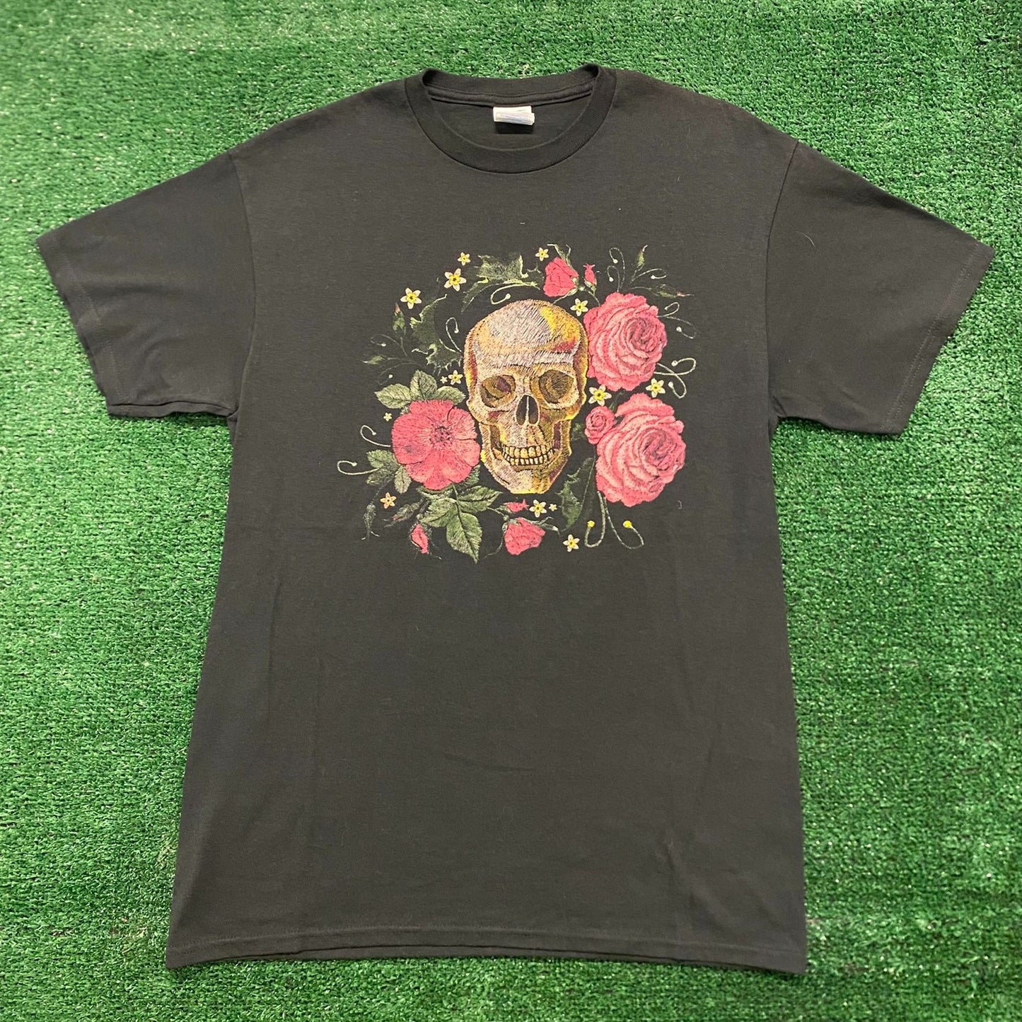 Floral Rose Skull Tattoo Vintage Gothic Punk T-Shirt