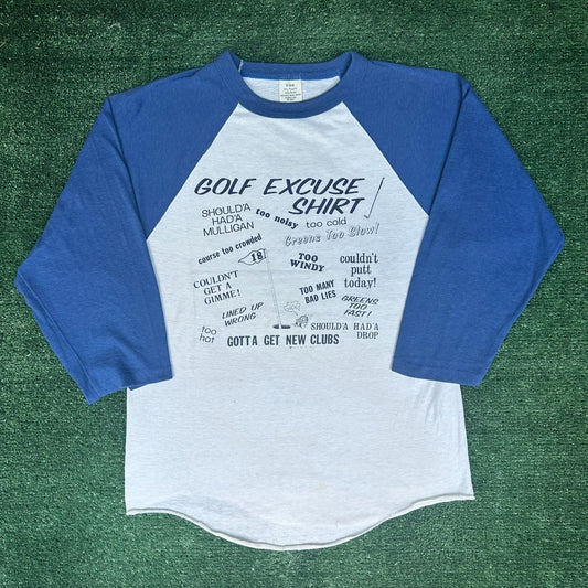 Vintage 80s Golf Excuses Raglan T-Shirt Single Stitch Humor Paper Thin 50/50 M