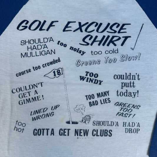 Vintage 80s Golf Excuses Raglan T-Shirt Single Stitch Humor Paper Thin 50/50 M