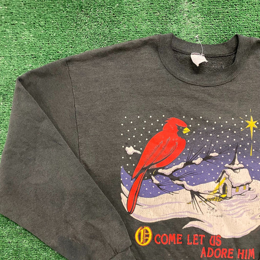 Vintage 90s Christmas Art Sun Faded Crewneck Sweatshirt