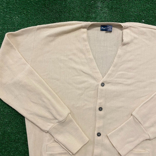 Grandpa Style Plain Vintage 80s Knit Golf Cardigan Sweater