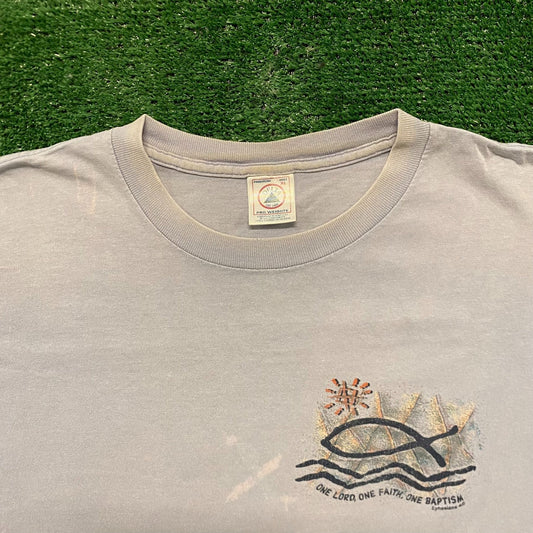 Jesus Christian Fish Baptism Vintage 90s Religion T-Shirt