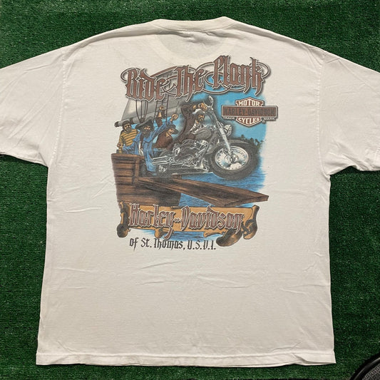 Vintage Y2K Harley Davidson Pirate Shirt St. Thomas Logo Tee