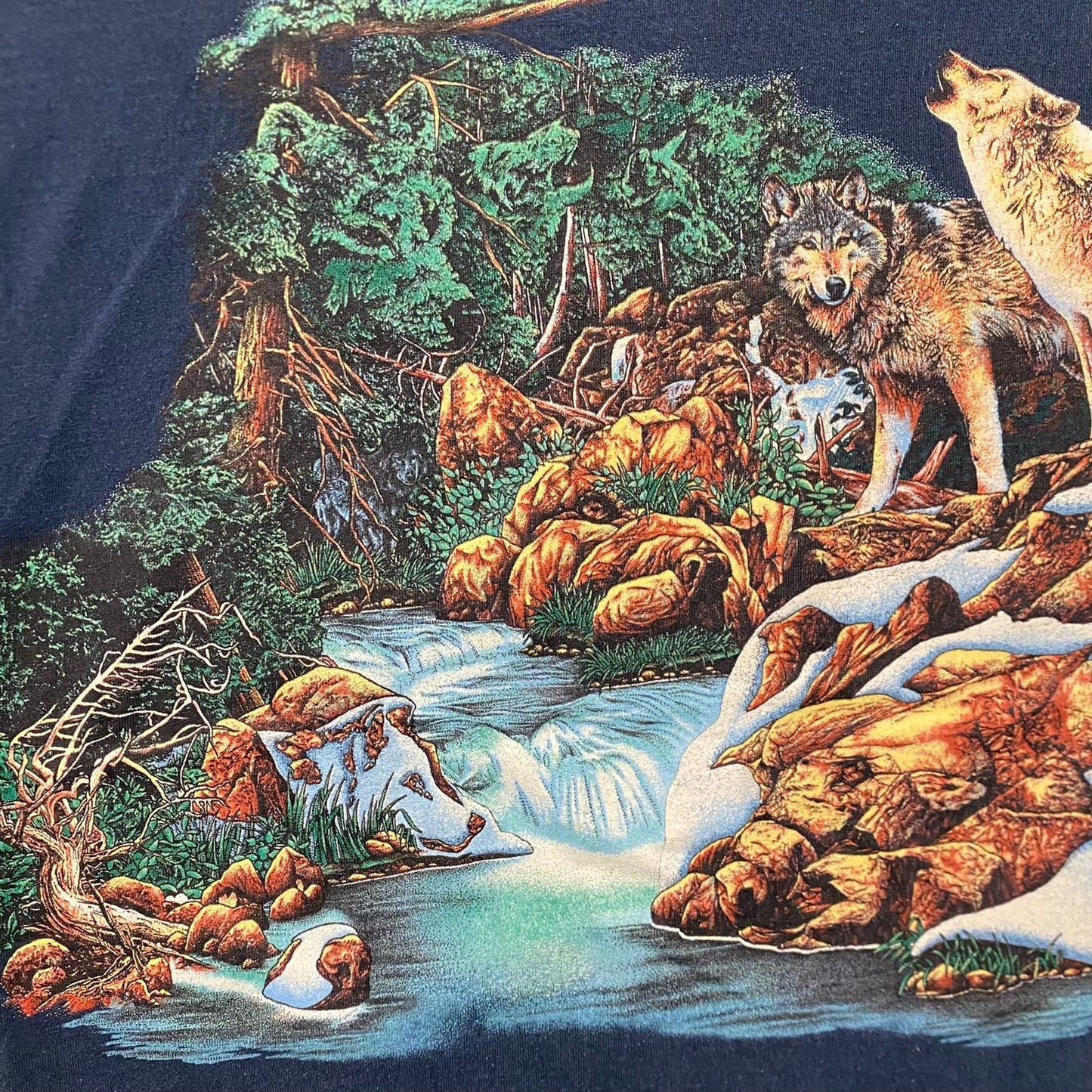 Vintage 90s Wolf Nature Landscape Art Single Stitch Tee