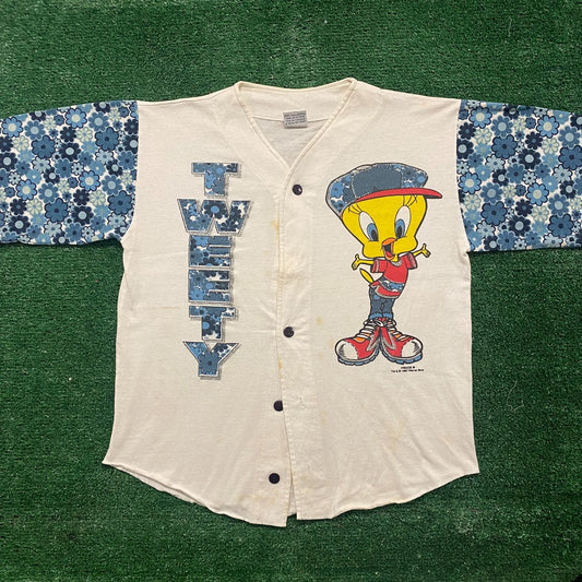 Vintage 90s Looney Tunes Tweety Ditsy Floral Cartoon Shirt