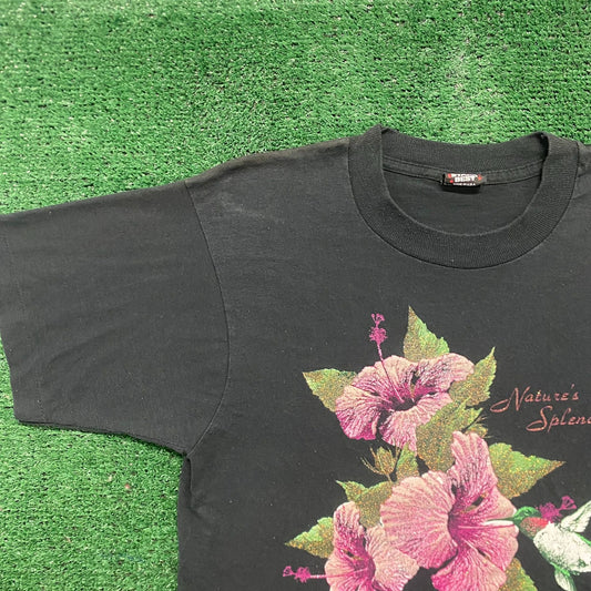 Vintage 80s Kentucky Pink Flower Nature Art Single Stitch Tee