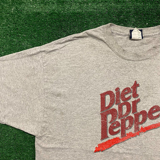 Vintage 90s Diet Dr. Pepper Logo Soda Baggy Gray T-Shirt