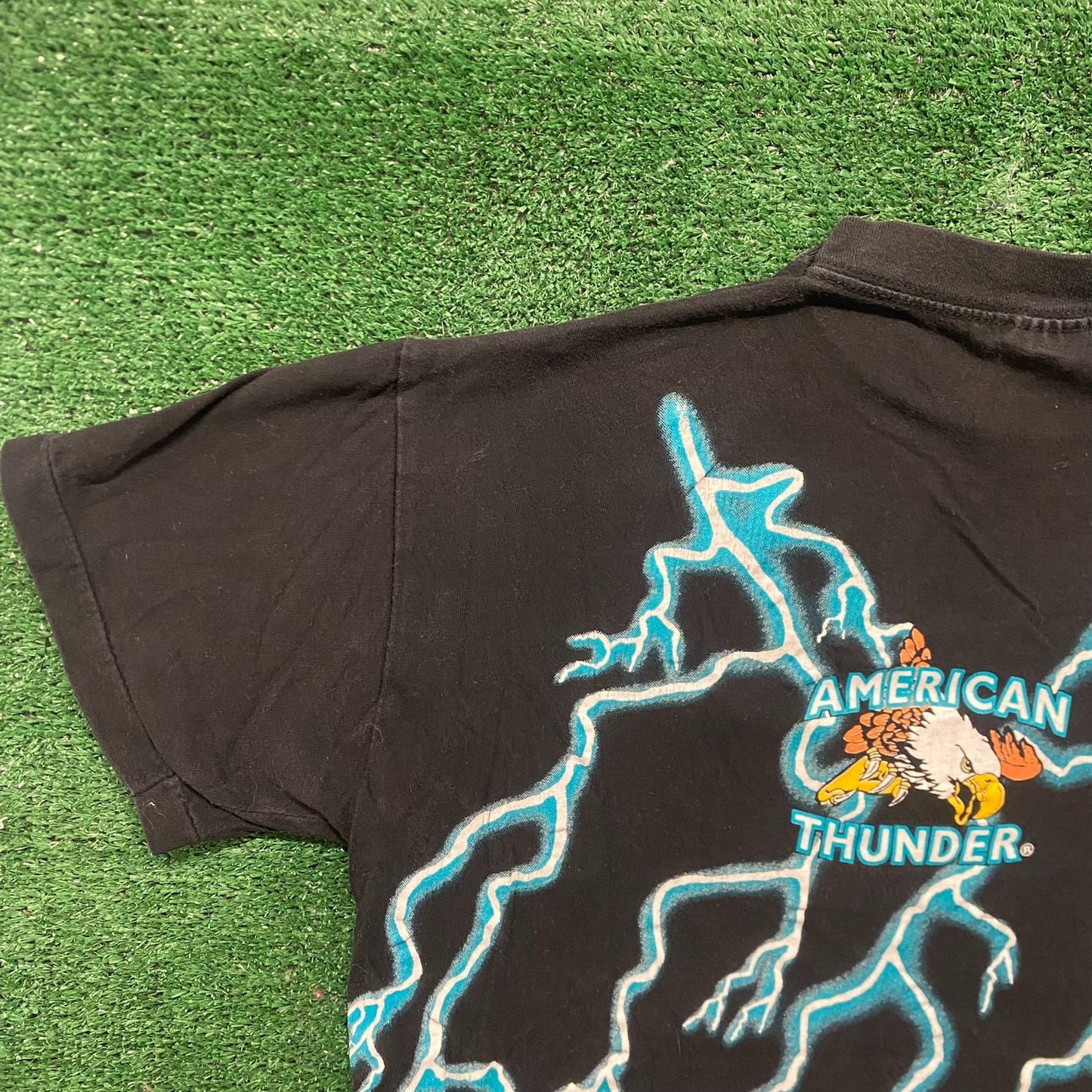 Vintage 90s American Thunder Shirt Hot Rod Racing AOP Tee