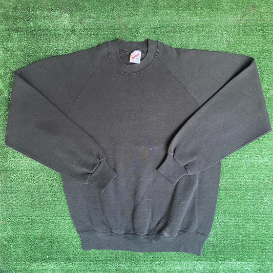 Vintage 90s Black Crewneck Sweatshirt Plain Blank Sun Faded