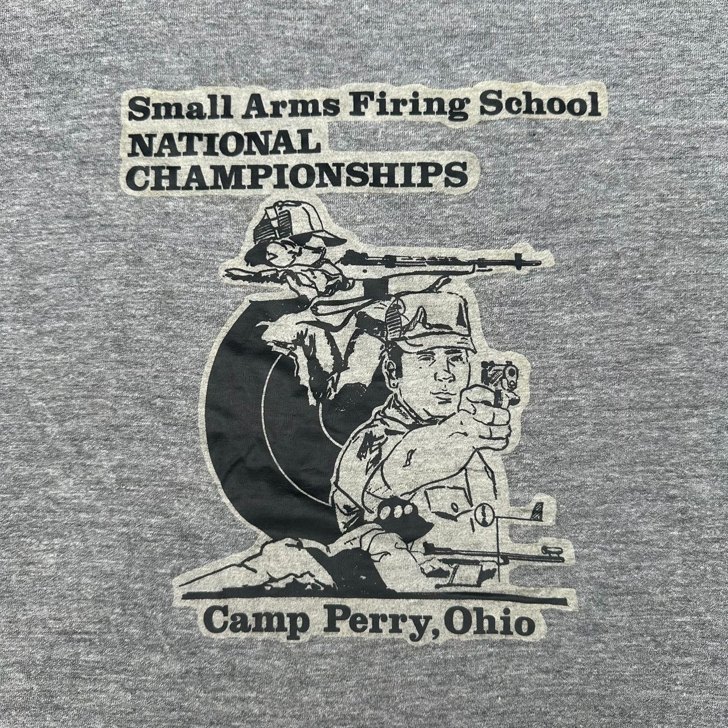Vintage 70s Camp Perry Rifle Firing School Ringer T-Shirt Paper Thin Soft S/M