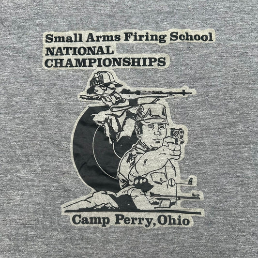 Vintage 70s Camp Perry Rifle Firing School Ringer T-Shirt Paper Thin Soft S/M