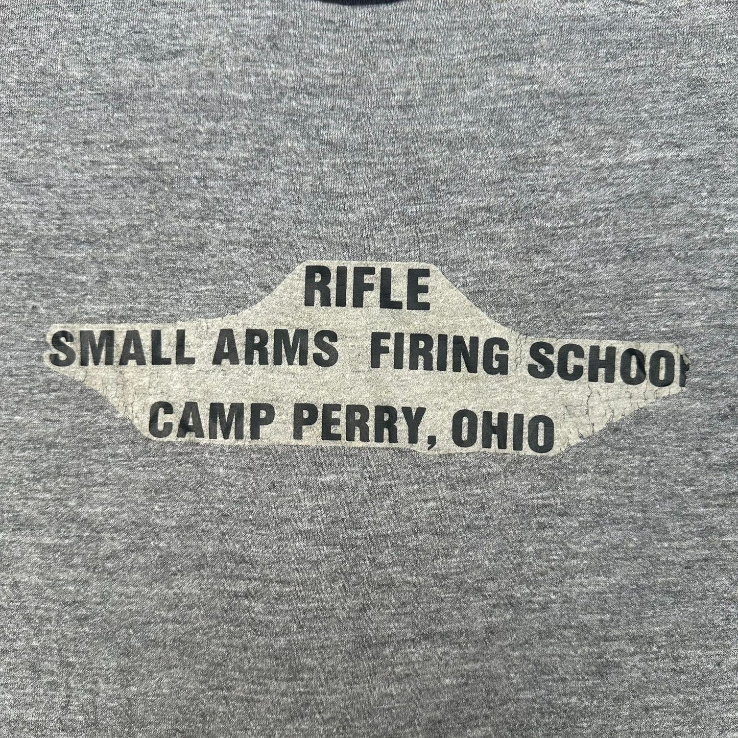 Vintage 70s Camp Perry Rifle Firing School Ringer T-Shirt Paper Thin Soft S/M