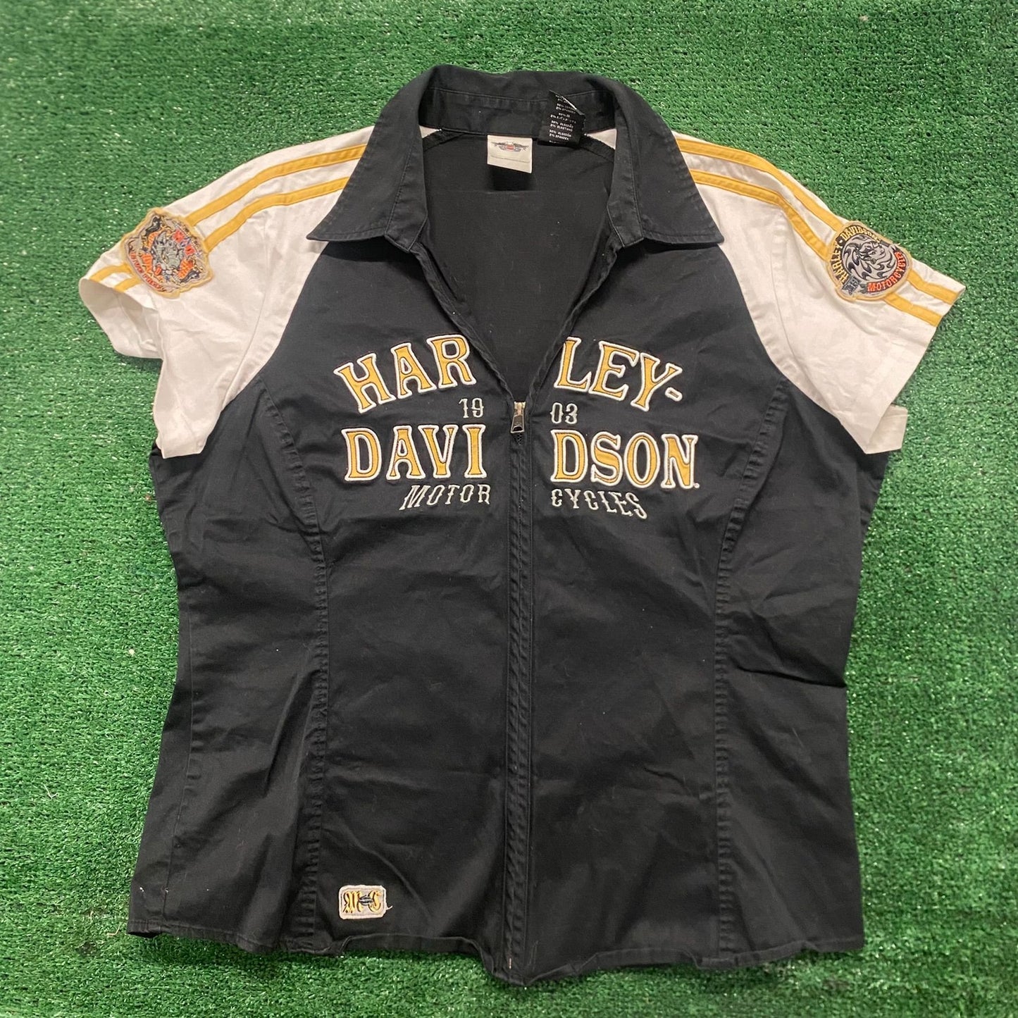 Vintage Y2K Harley Davidson Spell Out Zip Front Shirt