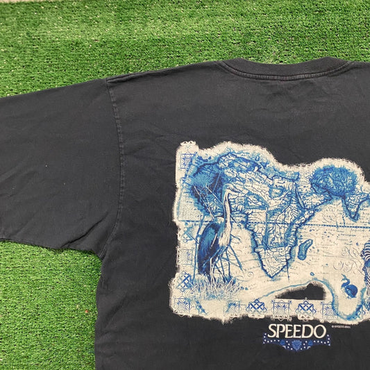 Vintage 90s Essential Baggy Speedo Africa Map Nature T-Shirt