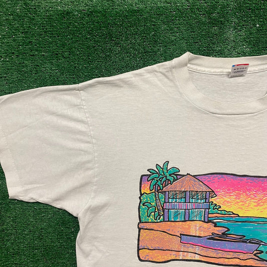 Vintage 80s Tropical Beach Shirt Single Stitch Tourist Tee