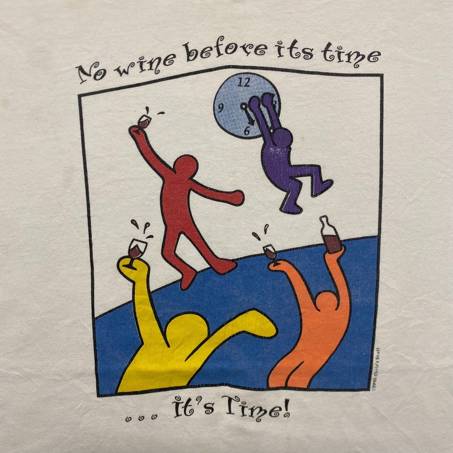 Vintage 90s Keith Haring Wine Time Art Painting T-Shirt