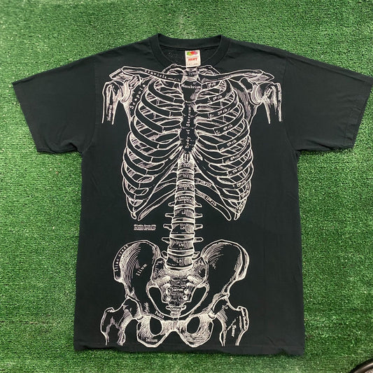 Vintage 90s Skeleton Bones Essential Goth Punk AOP Art Tee