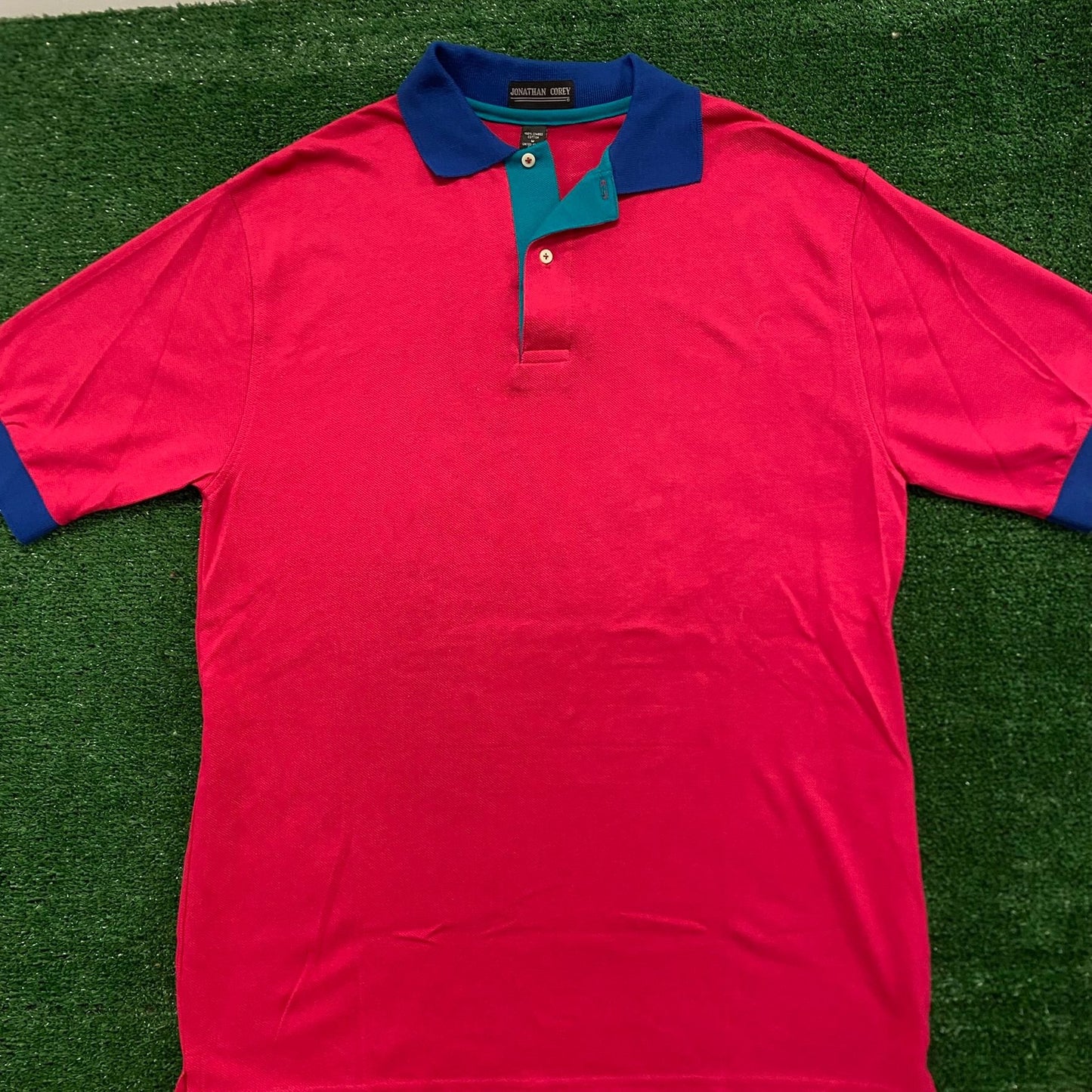 Vintage 90s Magenta Pink Bright Color Block Polo Shirt