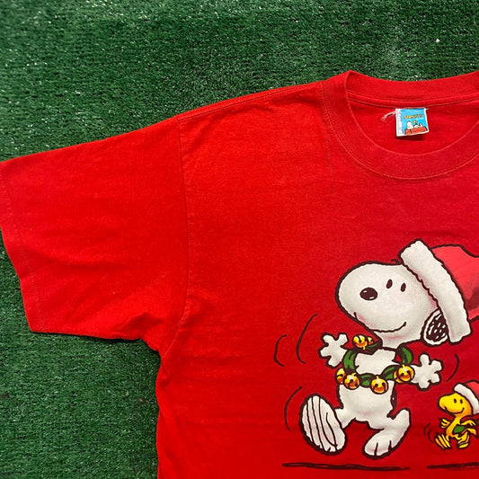 Vintage Y2K Peanuts Snoopy Woodstock Christmas Comic Tee