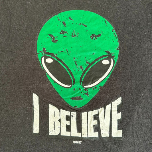 Vintage Y2K I Believe Aliens T-Shirt Sci-Fi Skate Sun Faded Black XL Streetwear