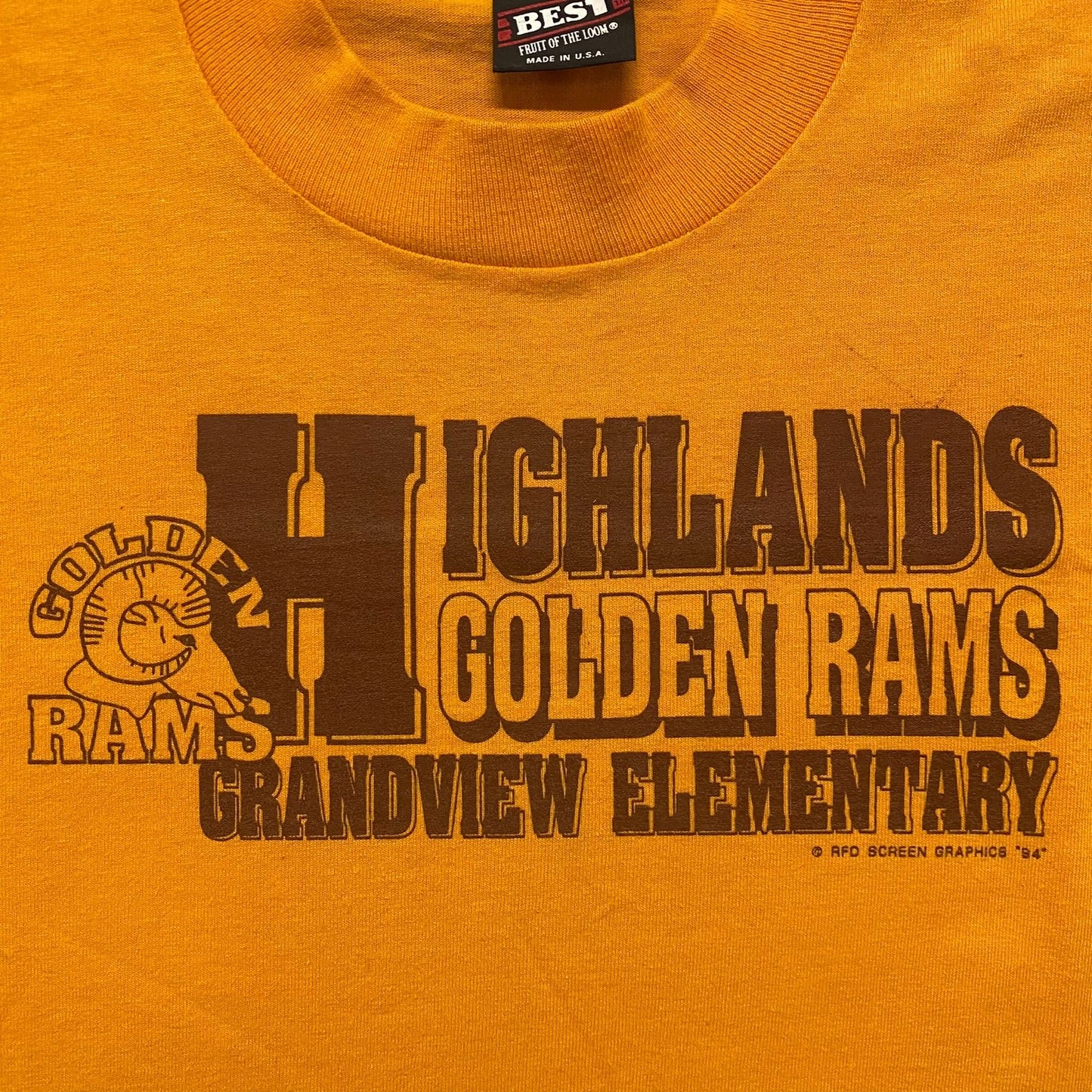 Vintage 90s Rams School Shirt Yellow Single Stitch Tee