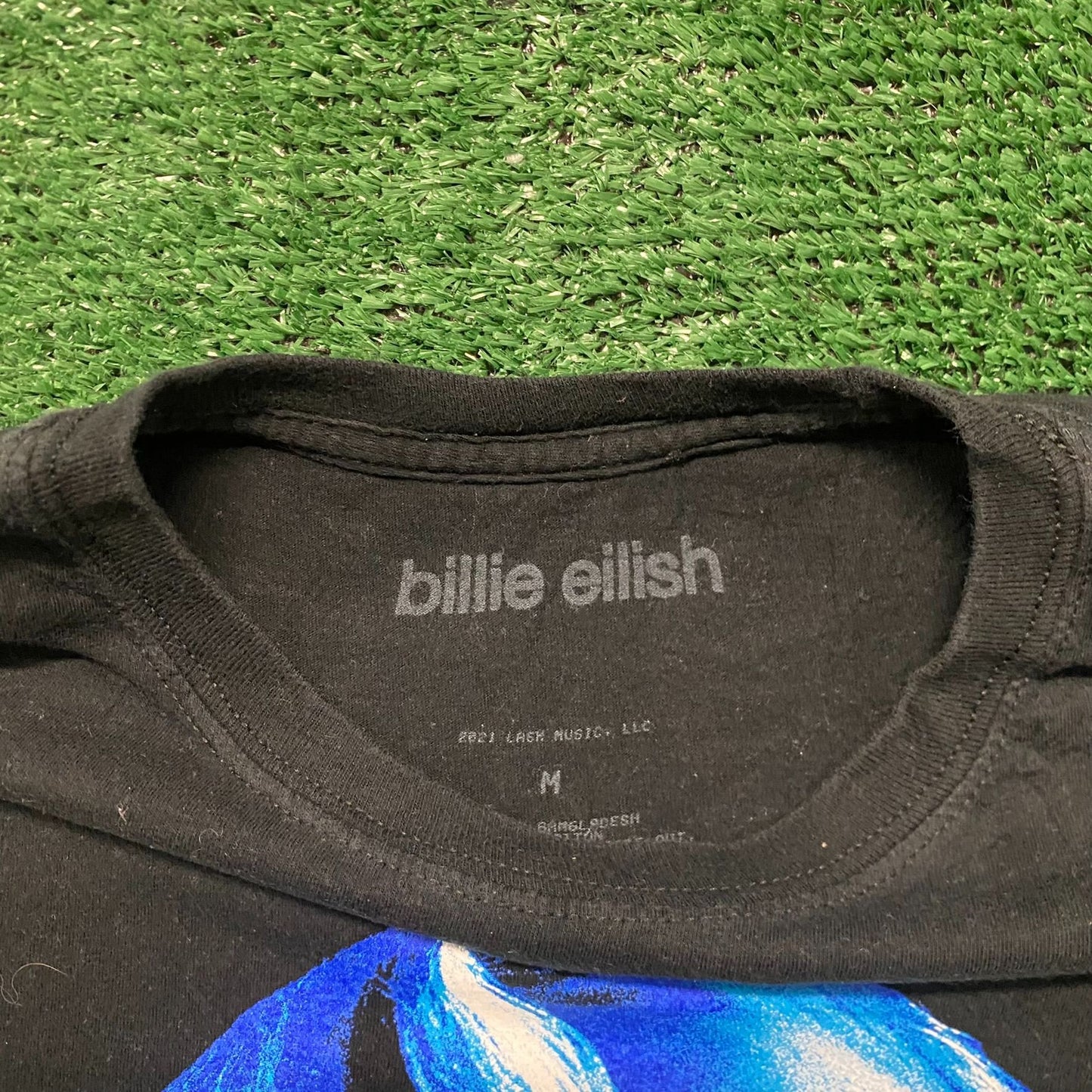 Billie Eilish Neon Blue Face Essential Goth Emo Band Tee