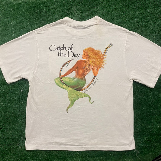 Vintage 90s Mermaid Fishing Pin Up Single Stitch Tourist Tee