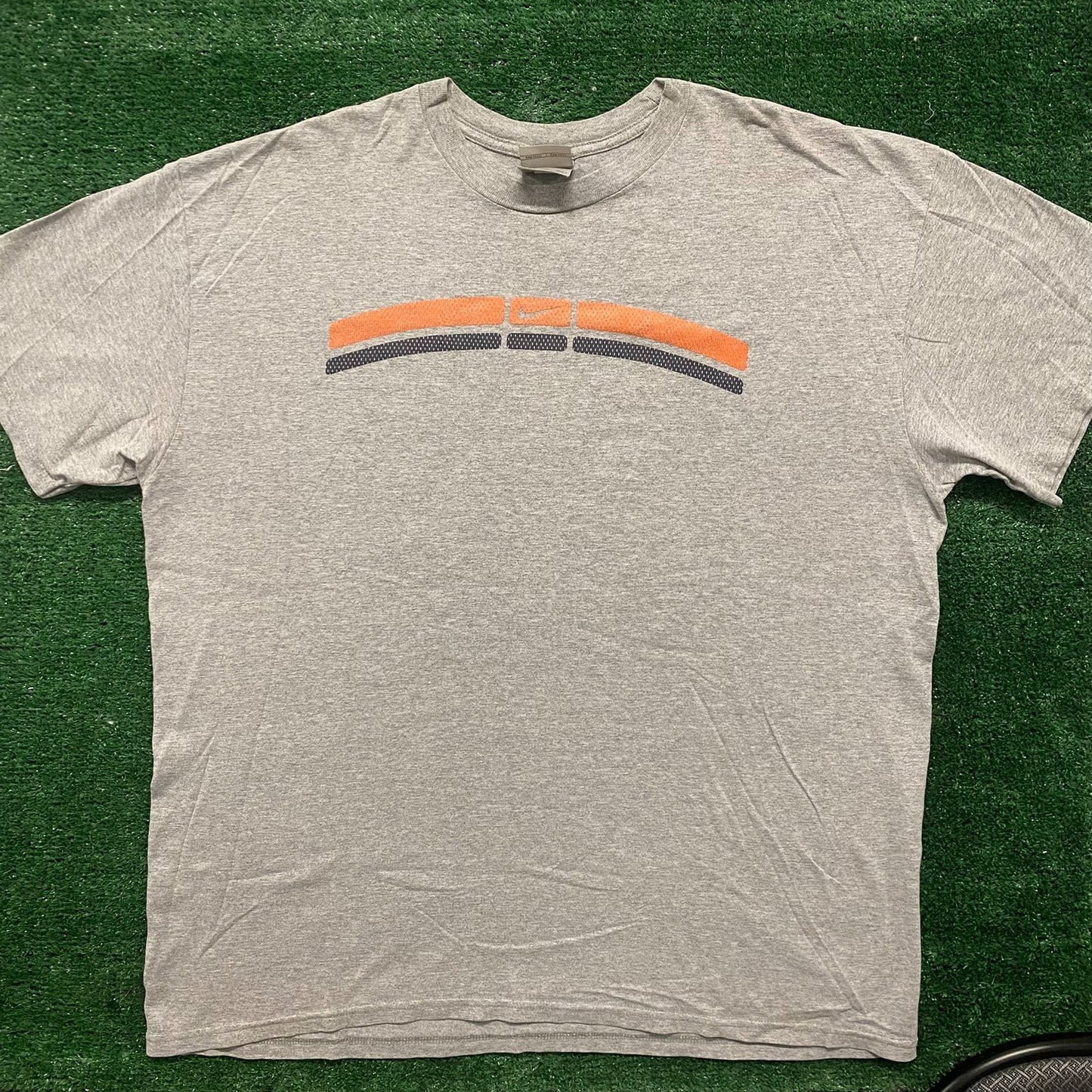 Vintage Y2K Nike Center Swoosh Shirt Gray Striped Logo Tee