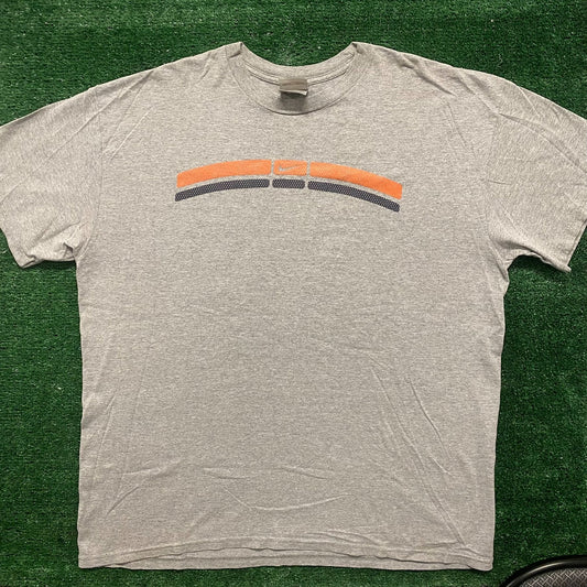 Vintage Y2K Nike Center Swoosh Shirt Gray Striped Logo Tee