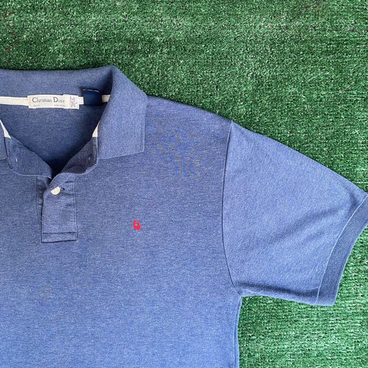 Vintage 80s Christian Dior Polo Blue Logo Mongram Shirt