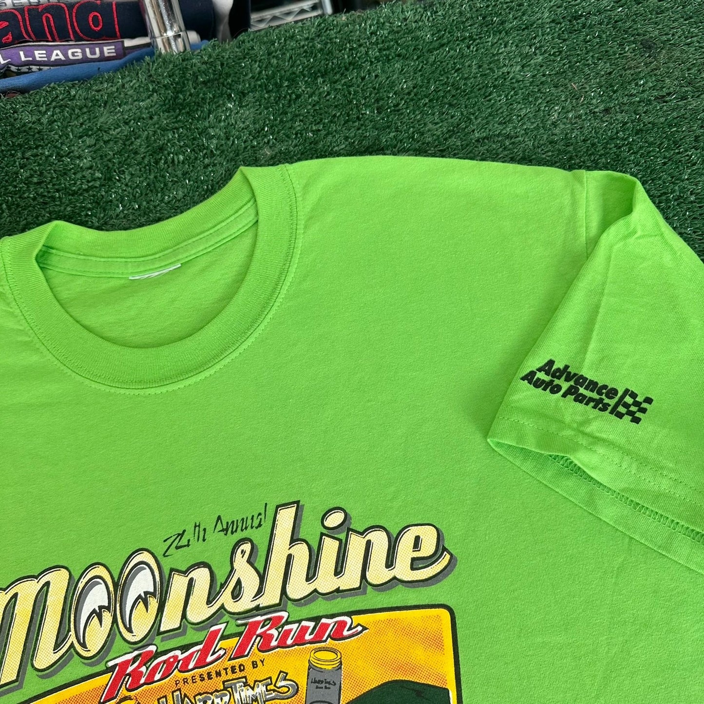 Vintage Y2K Moonshine Rod Run Car Show T-Shirt Green L Classic Hot Rod 2007