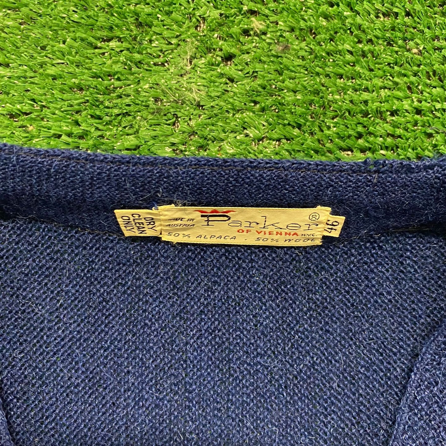 Navy Blue Vintage 1950s Alpaca Wool Knit Cardigan Sweater