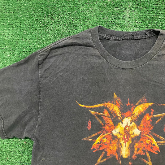 Vintage Y2K Slipknot Iowa Metal Band Skull Sun Faded Tee
