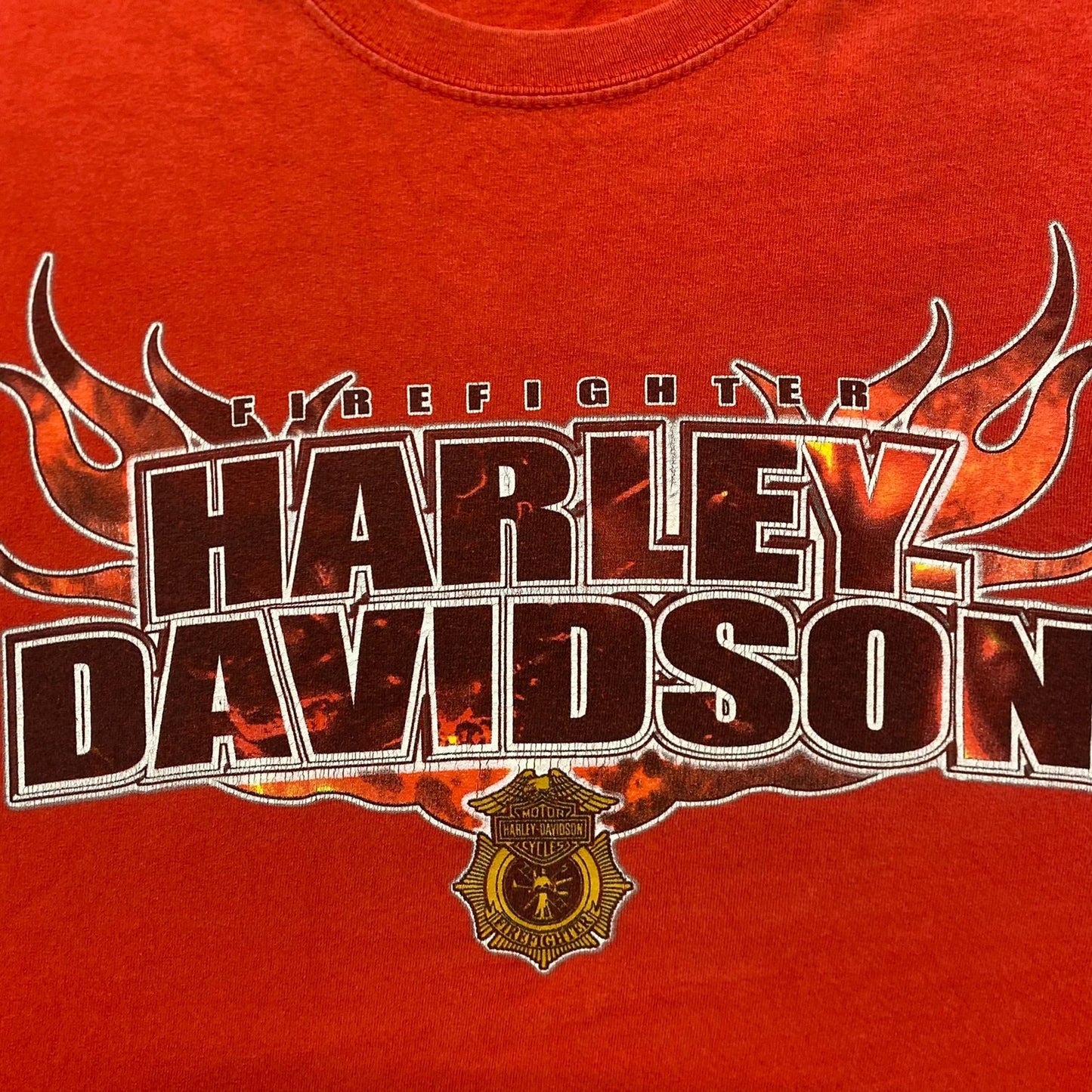 Vintage Y2K Harley Davidson Flame Firefighter Biker T-Shirt