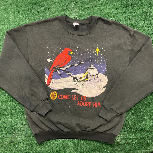 Vintage 90s Christmas Art Sun Faded Crewneck Sweatshirt