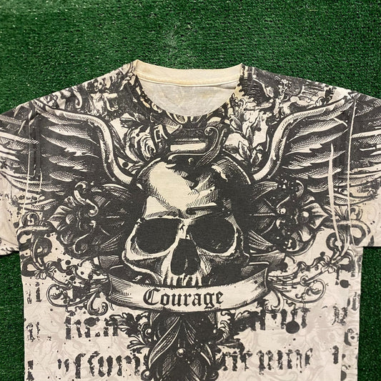 Gothic Winged Skull Vintage Goth Emo Punk T-Shirt