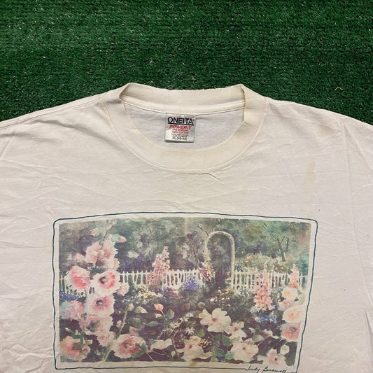 Judy Buswell Floral Watercolor Painting Vintage 90s T-Shirt