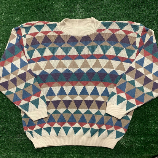 Vintage 90s Geometric Essential Pattern Crewneck Sweater