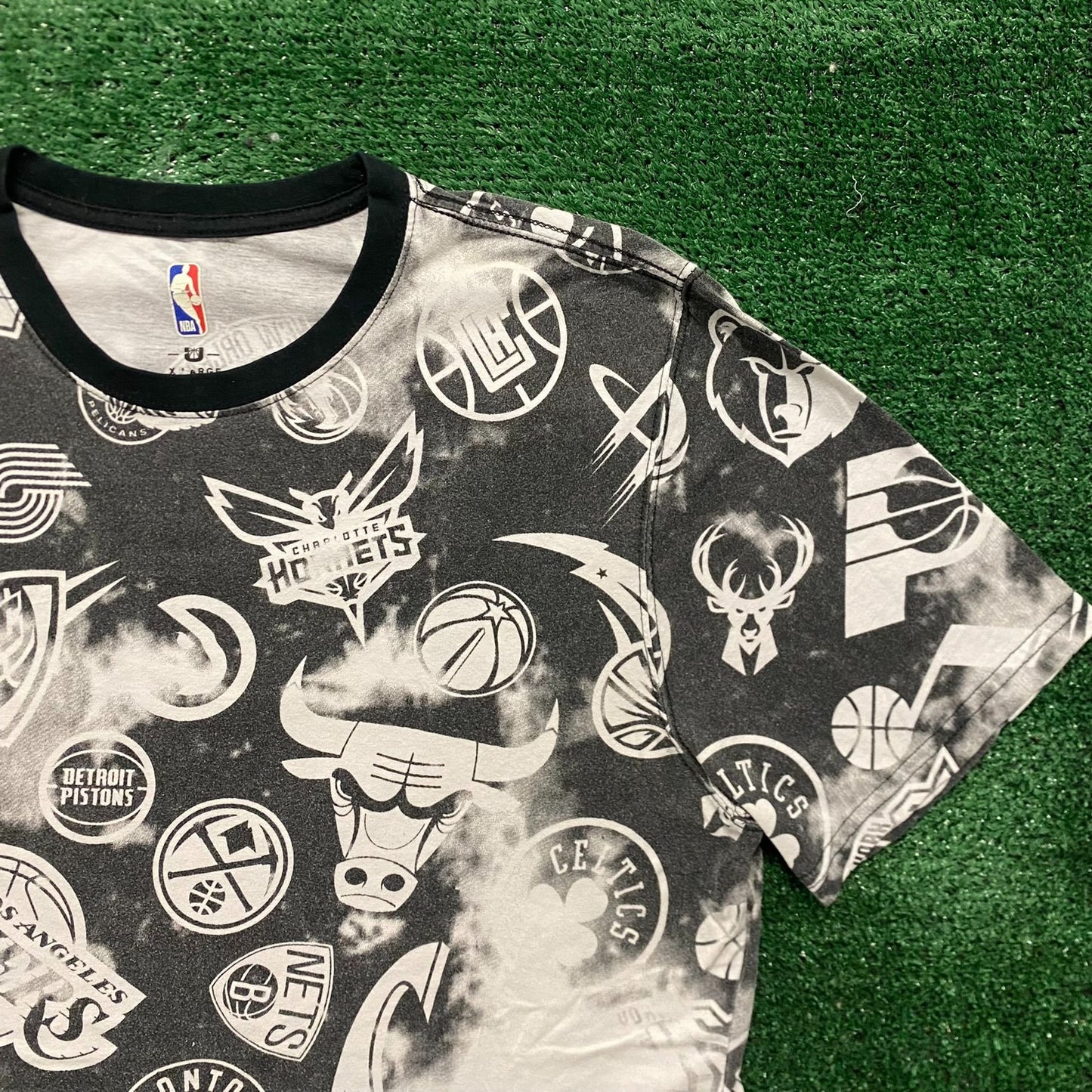 Vintage Y2K NBA Logo Shirt All Over Print AOP Drill Tee