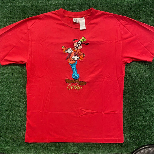 Vintage 90s Disney Goofy Shirt Red Embroidered Cartoon Tee