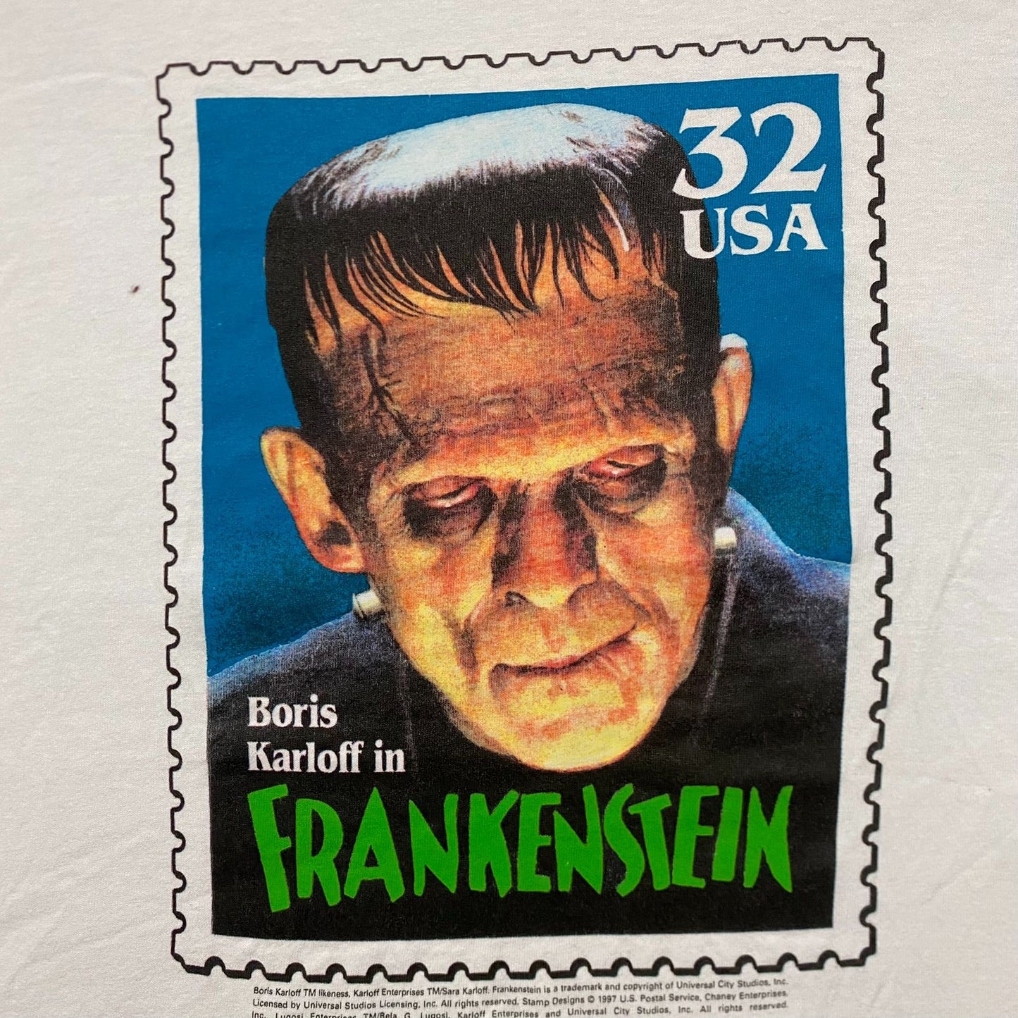 Vintage 90s Frankenstein Stamp Essential Horror Movie Tee