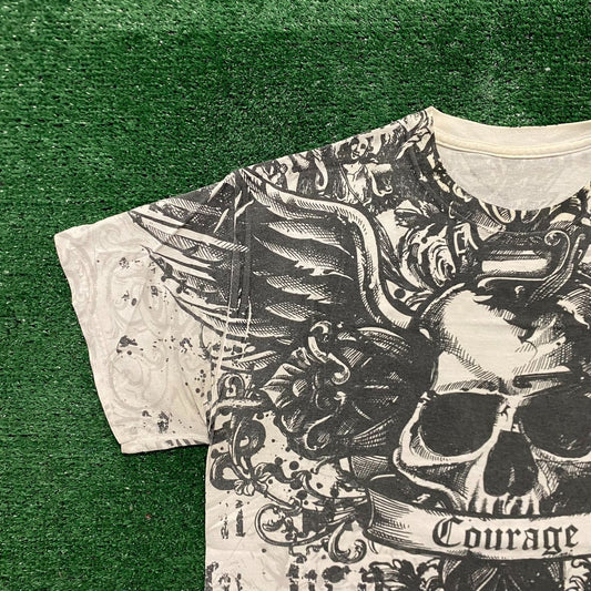 Vintage Y2K Winged Skull Shirt Gothic Punk AOP All Over Tee