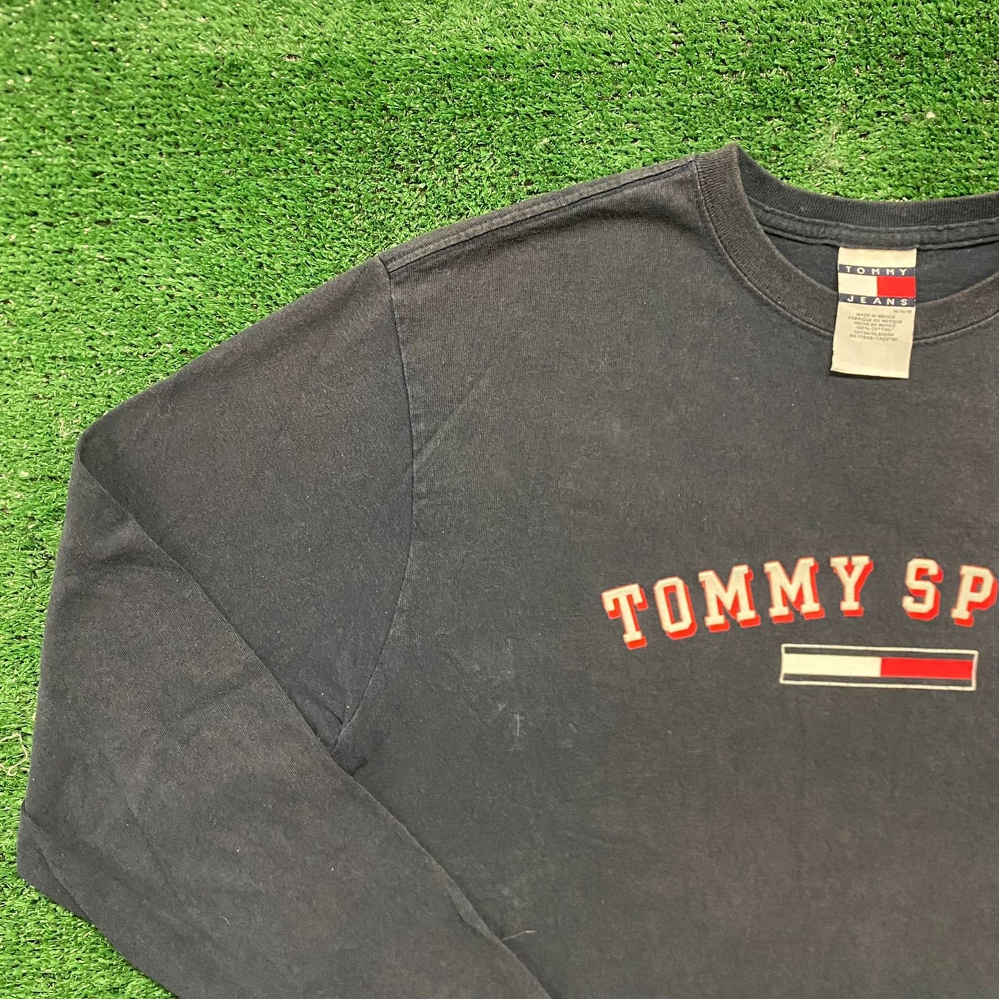 Vintage 90s Tommy Hilfiger Shirt Navy Long Sleeve Logo Tee