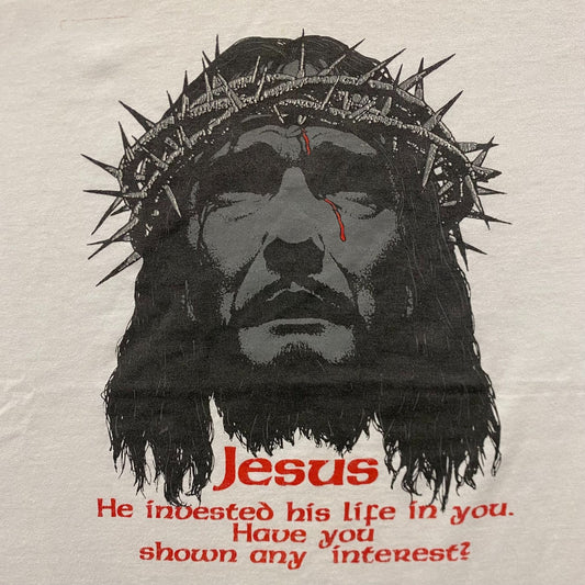 Vintage 80s Jesus Christ Face T-Shirt White Single Stitch
