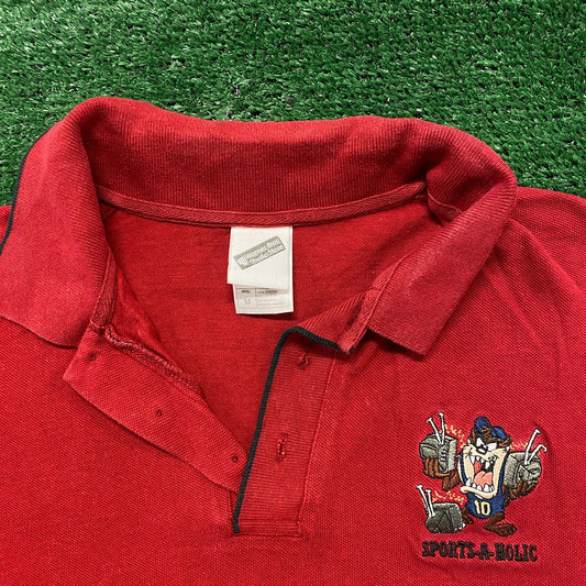 Vintage Y2K Looney Tunes Taz Cartoon Sports Polo Shirt
