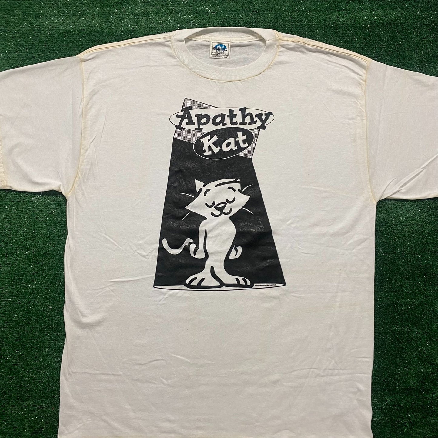 Vintage 90s Apathy Cat Shirt White Cartoon Comic Tee